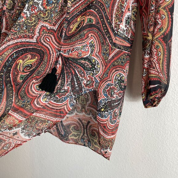 Alice + Olivia Womens XS Paisley Sterling Half Placket Tunic Top Long Sleeve - Picture 9 of 12